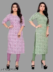 (Pack of 2) Floral Print Round-neck Kurti For Women And Girls