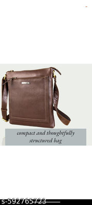 Elegant and Durable Unisex Brown Leather Crossbody Bag with Adjustable Strap, Multiple Pockets and Stylish Metal Detailing | Perfect for Daily Commute, Office, Travel, Shopping and Weekend Outings