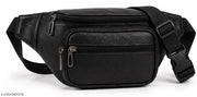Premium PU Leather Waist Bag | Faux Leather Fanny Pack for Men & Women | Waterproof Travel Hiking Running Sports Belt Bag | Black