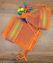 Foxtree Pack of 10 Pieces Silk Tissue Organza Drawstring Closure Orange Small Size Potli Bags Pouch Best for Party Supply Return Gift Bags (23 cm X 18 cm)