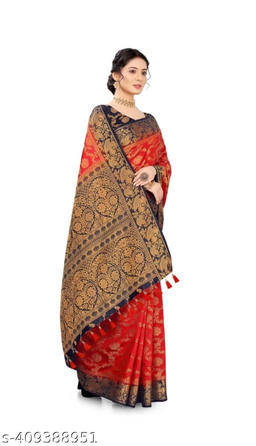 NEW BANARASI SILK SAREE WITH UNSTICHED TASSELS & LATKAN