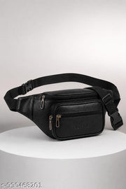 NEHX Premium Leather Waist Bag for Men & Women, Multipurpose Sling Belt Bag with Multiple Zipper Compartments, Adjustable Strap, Crossbody Chest Bag, Travel Pouch, Casual Outdoor, Office, Hiking & Daily Use Black Waist Pack