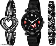 Butterfly Dial Magnetic Strap Watch And Fancy Bracelet Combo Set Girls