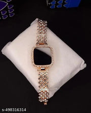 Fashion Rose Gold Square Stone Worked LED Watch For Ladies