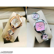New Fancy Solid Dial Attractive Metal Chain Attractive Bracelet Analog Watch Combo for Women