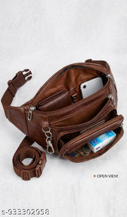 I A F Bags Waist Bag, I A F Bags Waist Pouch. IAF Bags Waist Bag for Men | Tan Leatherette Fanny Pack | Chest Bag with 4 Zips | Travel Pouch. 2.Pu Leather Waist Pouch for Men | Black Fanny Pack Ches