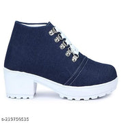 EVOLTAR women denim jeans metal eyelets heel boot | Trendy Below-the-Knee Boots for Women | Elegant & Comfortable Synthetic Leather Design | Best for Casual, Party & Holiday Outings | Stylish Footwear for Ladies & Girls