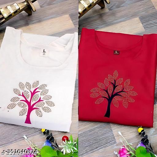 Fancy Festival Doimond  Hot Fix Cotton Kurti Combo-2