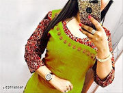 HF HOLYDAY FASHION Plain Cotton Floral Printed Straight Party Wear Designer Kurtis For Women Wooden Button Pattern