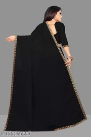 Trendy Black Solid/Plain Daily Wear Georgette Saree