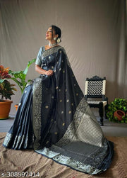 Embellished Trendy Soft Banarasi Silk Saree With Admirable Blouse Piece