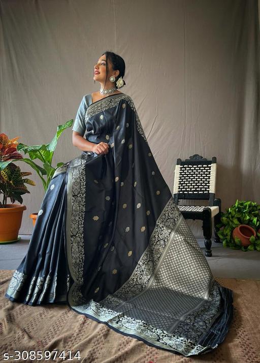 Embellished Trendy Soft Banarasi Silk Saree With Admirable Blouse Piece