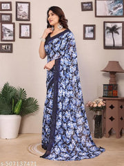 Floral Printed Women's Party Wear Saree With Unstiched Blouse Pieace