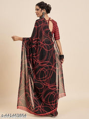 Vichitra Sarees Black Georgette Saree sari For Woman With Blouse Piece