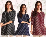 Floral Print V-neck Short Kurti & Tunic For Women And Girls (Pack of 3)