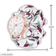 Scrunchie Bands Watch for Women & Girls Scrunchies Watch Classic Flower Dial & Unique Scrunchies Watches Strap Cloth Soft Pattern Solid Fabric Wristband Watch Combo Pack of 2