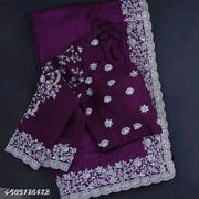 Georgette Embroidered Elegant Purple Color Sreee With Blouse