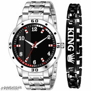 BLACK DIAL WITH STEEL & MATT FINISH BLACK  KING BRACELET ANALOG WATCH  - FOR BOYS