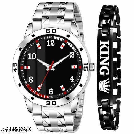 BLACK DIAL WITH STEEL & MATT FINISH BLACK  KING BRACELET ANALOG WATCH  - FOR BOYS