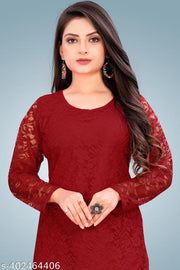 Women Self Design Net Straight Kurta