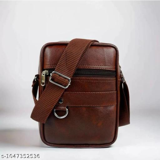 Men’s Brown PU Leather Sling Bag | Stylish Crossbody Shoulder Side Bag for Men | Multi-Pocket Travel & Office Bag | Adjustable Strap | Daily Use