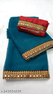 NEW Georgette  MIRROR LACE SAREE