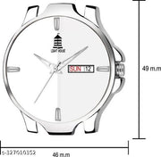 Light House Analog Watch for Men & Boys | Silver Dial with Day & Date | Leather Strap | Stylish Daily Wear Watch