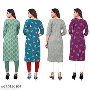 Polyster/Crepe fabric-Women Printed Straight Kurti Combo of 4