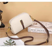 cream Adjustable Sling - Premium PU Leather with Dual Zipper Compartments