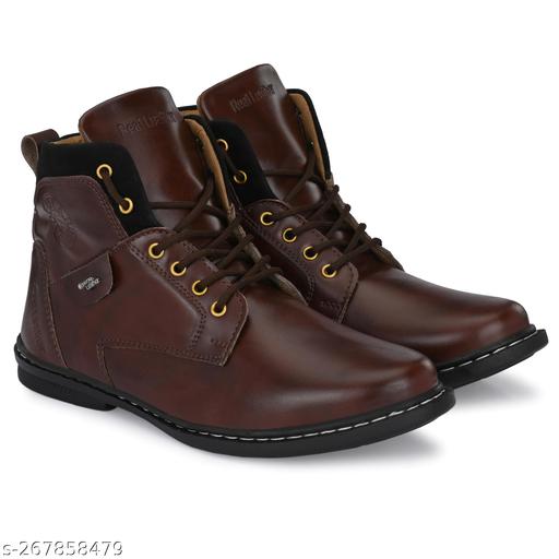 Shoe Island ® Robust-X ™ Leather Dark Brown Trendy Tough Military Lace Ups High Ankle Length Mens Casual Boots For Men (BAB980-BROWN)