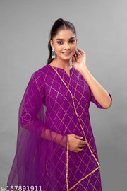 NEW DESIGN ATTRACTIVE LOOK COTTON KURTI SHARARA SET WITH DUPATTA