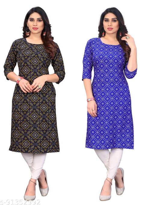 KILLARI Women Printed Straight Kurtis (Combo of 2)