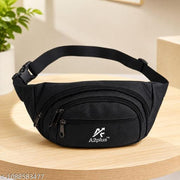Premium Black Waist Bag for Men & Women | Multi Pocket Fanny Pack | Adjustable Belt Travel & Daily Use Waist Pouch