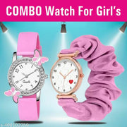 Pink Butterflly Rubber | Heart Dial |  Ribbin Belt Watch
