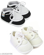 Neska Moda 6 To 12 Months Baby Boys & Girls Pack of 2 Pair Cotton Lace Shoes/Booties (Black,White)-SK145andBT2157