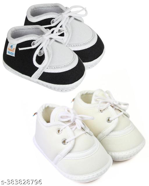 Neska Moda 6 To 12 Months Baby Boys & Girls Pack of 2 Pair Cotton Lace Shoes/Booties (Black,White)-SK145andBT2157