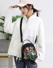 SYGA Women's Mini Backpack - Multi-Purpose Shoulder Bag with Leaves Pattern (Black)