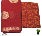Women's Georgette Woven Work Saree with Unstitched Brocade Silk Blouse Piece