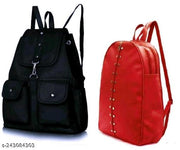 Stylish Women Backpack Combo Black & Red PU Leather Bags | Casual Travel College Backpack for Girls & Women | Lightweight Multi Pocket School Bag Set with Durable Zipper & Comfortable Straps