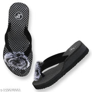 Feens Black EVA Light Weight Bindi Phool and Flower Printed Heel Slippers Flip Flop for Women & Girls Combo of 2