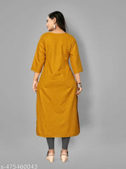 Women's Embroidered Plus Size Yellow Kurta