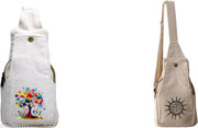 Beige Cotton Canvas Sling Bag with Colorful Tree & Om Sun Print | Eco-Friendly Crossbody Shoulder Bag for Travel, Casual Use & Daily Essentials
