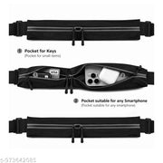 Sports Running Belt Waist Pouch with Dual Zipper Pockets & Earphone Hole, Water Resistant Mobile Holder for Gym, Jogging, Cycling, Walking & Travel - Black
