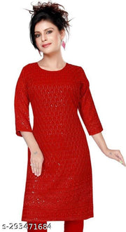 women cotton full Embroidery chikan Kurtis stylised Kurtis, embroider work done on both side front back and on arms also.
