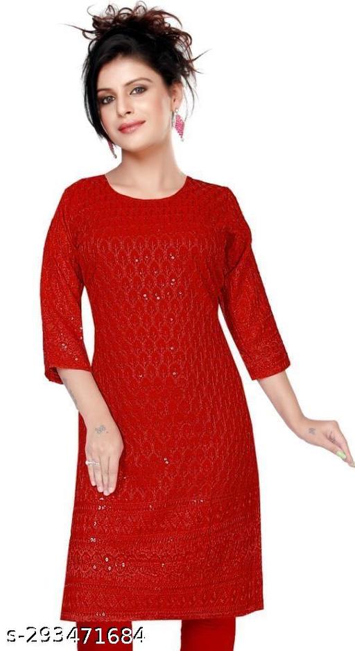 women cotton full Embroidery chikan Kurtis stylised Kurtis, embroider work done on both side front back and on arms also.