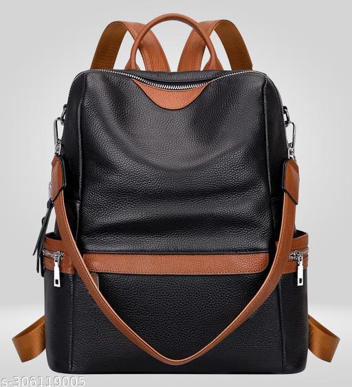 Black Leather Backpack for Women Elegant Genuine Backpack Purse Ladies Leather Shoulderbag