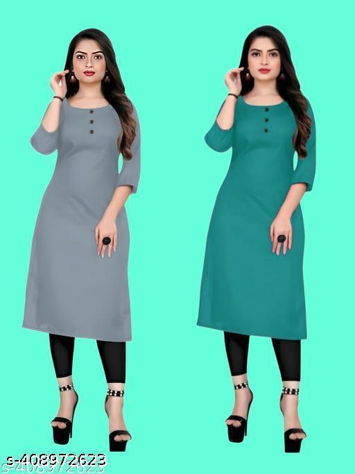 Polyster/Crepe fabric-Ethinic Casual Fabric Kurti For Women In Low Price (Combo of 2)