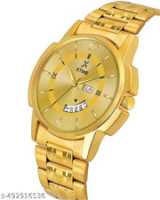 XTIME Analogue Day & Date Watch Round Gold Dial & Gold Chain for Men's & Boys