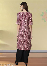 Casual American Crepe Round-Neck 3/4 Length Sleeves Chevron Printed Straight purple Kurti (45"Inches)