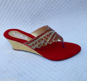 Fancy Stone and Bridal Latest Heel Women ,Girls and Ladies Sandle Slippers And Chappals For Dailywear and Party Wear on Trends in best and Reasonable Price(Red bridal Chappal)